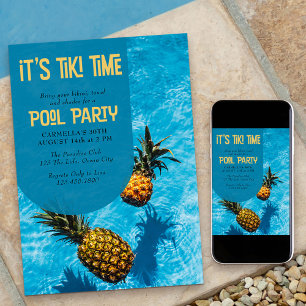 Invitación Fiesta de Piscina Tiki Time Cumpleaños 30 o cualqu