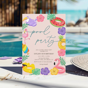 Invitación Fiesta de piscina tropical de cualquier año