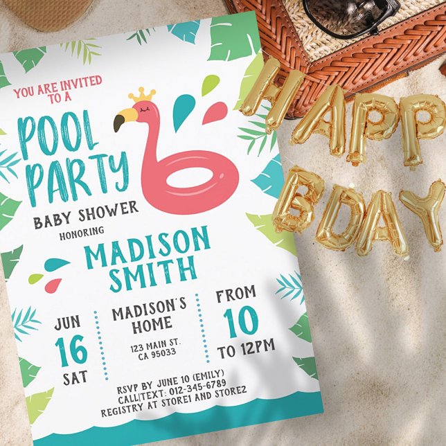 Invitación Fiesta de piscina tropical de flamengo suave Baby  (Subido por el creador)