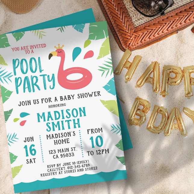 Invitación Fiesta de piscina tropical de flamengo suave Baby  (Subido por el creador)