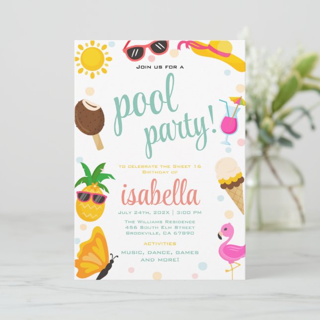 Invitación Fiesta de piscina tropical de Guay lindo verano cu (Anverso de pie)