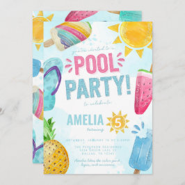 Invitación Fiesta de piscina tropical de verano cumpleaños