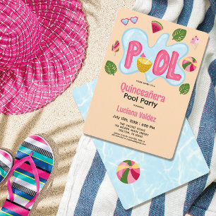 Invitación Fiesta de piscina tropical de verano Guay Quinceañ