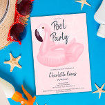Invitación Fiesta de piscina tropical flamingo rosa Dulce 16<br><div class="desc">Moderno fiesta de piscina con ilustracion flotante de flamingo rosa Sweet 16 sobre un fondo de agua rosa pastel editable,  el color puede cambiarse. Una invitación divertida y fresca para una fiesta de verano</div>