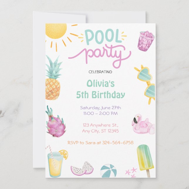 Invitación Fiesta de piscina tropical piscina de verano fiest (Anverso)