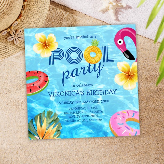 Invitación Fiesta de piscina verano agua divertida cumpleaños (Pool Party Summer Water Fun Birthday Invitation)