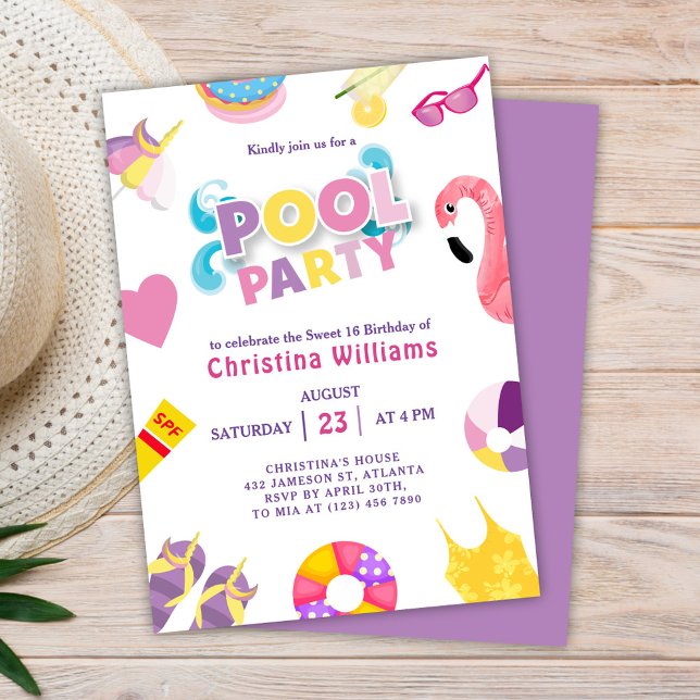 Invitación Fiesta de piscina verano dulce 16 cumpleaños (Subido por el creador)