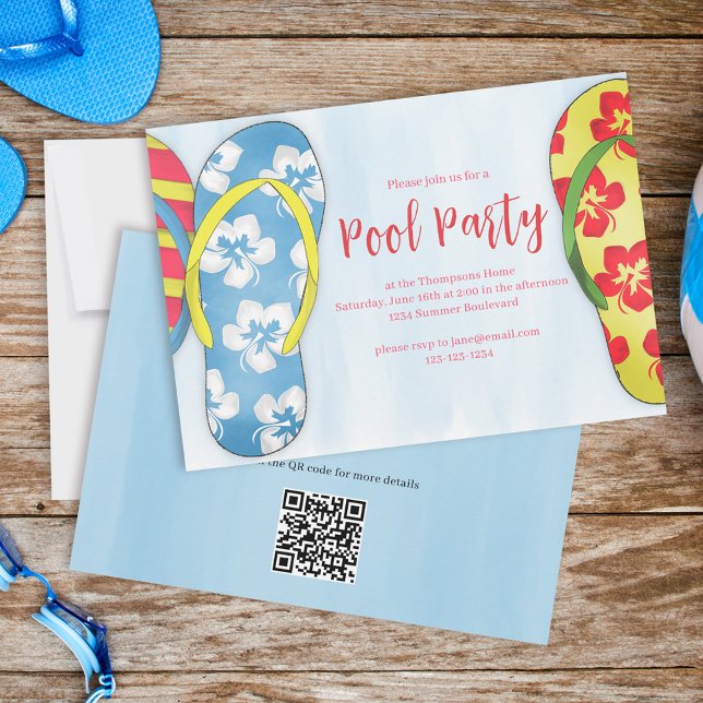 Invitación Fiesta de piscina Verano Tropical Beach Flip Flops (Subido por el creador)
