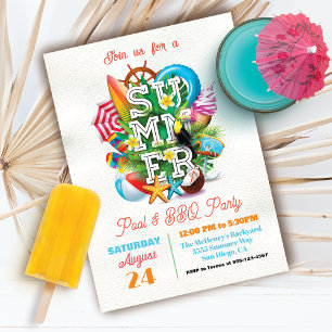 Invitación Fiesta de Piscina y Barbacoa de Verano