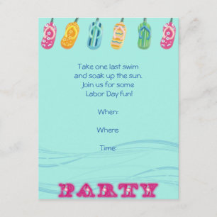 Invitación Fiesta de piscina y chanclas en fondo de ola azul