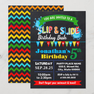 Invitación fiesta de pizarra de natación con diapositivas y c