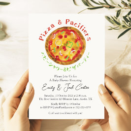 Invitación Fiesta de pizza Baby Shower acuarela rusa