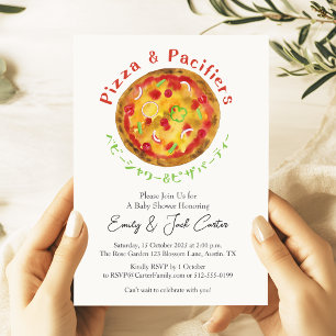 Invitación Fiesta de pizza Baby Shower acuarela rusa