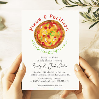 Invitación Fiesta de pizza Baby Shower acuarela rusa