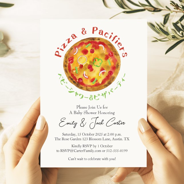 Invitación Fiesta de pizza Baby Shower acuarela rusa (Subido por el creador)