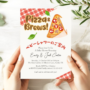 Invitación Fiesta de pizza Baby Shower Cute Slice Red Gingham