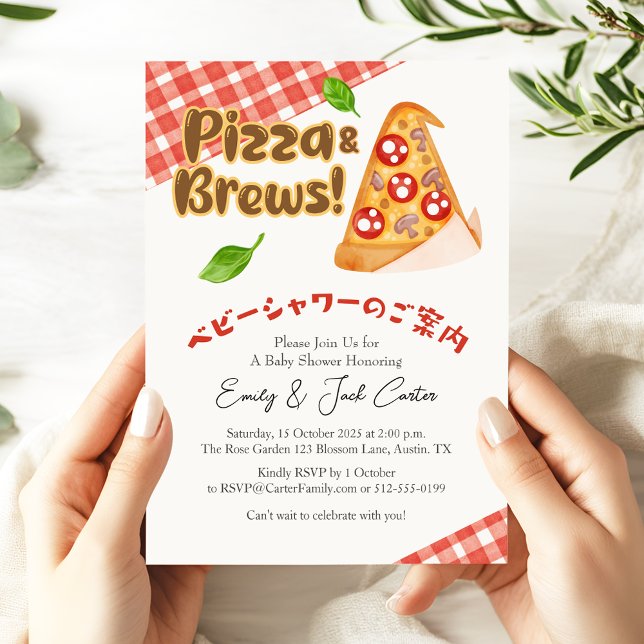 Invitación Fiesta de pizza Baby Shower Cute Slice Red Gingham (Subido por el creador)