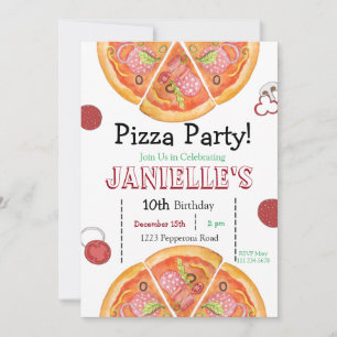 Invitación Fiesta de pizza, cumpleaños de pizza, trozo de div