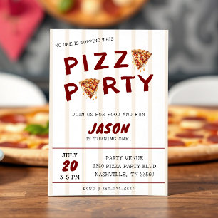 Invitación Fiesta de Pizza Cumpleaños Infantil Rayado