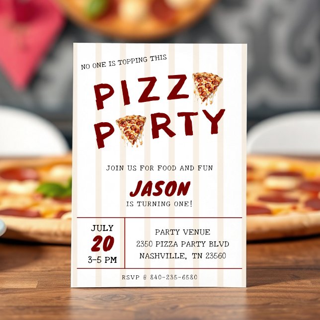 Invitación Fiesta de Pizza Cumpleaños Infantil Rayado (Subido por el creador)