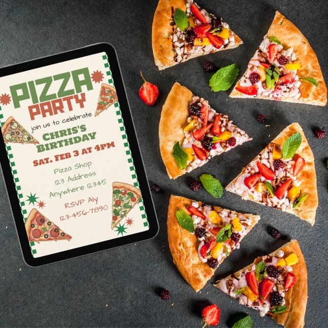 Invitación Fiesta de Pizza Cumpleaños Rojo Verde  (Subido por el creador)