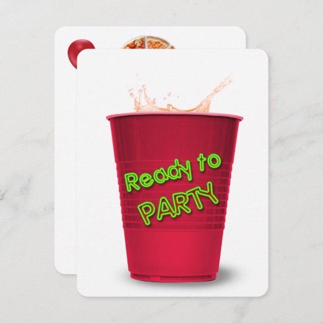 Invitación Fiesta de Pizza de Cumpleaños (Anverso / Reverso)