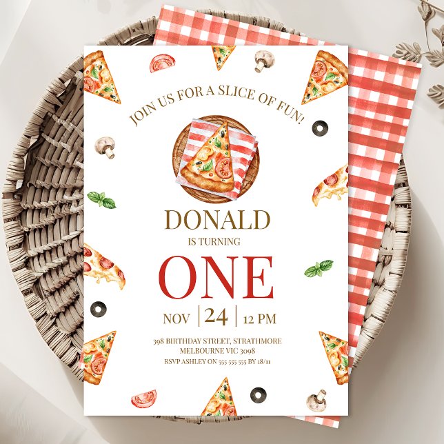 Invitación Fiesta De Pizza De Divertido Primer Cumpleaños (Pizza 1st Birthday Invitation Template Printable, Instant Download, Pizza First Birthday Invitation)