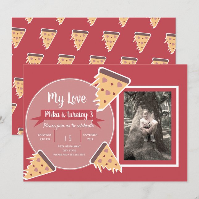 Invitación Fiesta de Pizza del Día de San Valentín Foto de Fi (Anverso / Reverso)