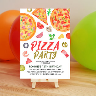 Invitación Fiesta de Pizza Italiana Diversión Cumpleaños Niño