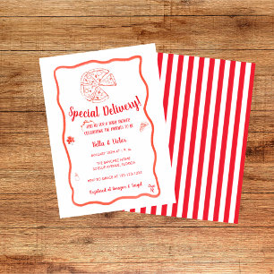 Invitación Fiesta de Pizza Italiana Especial Entrega Baby Sho