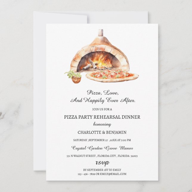 Invitación Fiesta de Pizza Italiana Rústica Cena de Ensayo (Anverso)