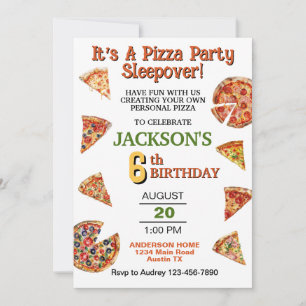 Invitación Fiesta de Pizza Noche de Pernocta Cumpleaños de Cu