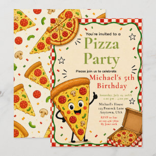 Invitación Fiesta de Pizza para Niños Celebración de Cumpleañ
