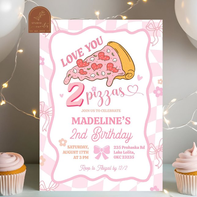 Invitación Fiesta de Pizza Pastel Retro Love You Two (Subido por el creador)