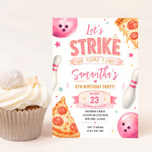 Invitación Fiesta de Pizza y Bolos Rosa Cumpleaños 6