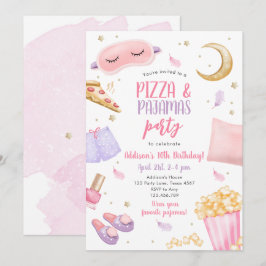 Invitación Fiesta de Pizza y Pajamas Sleepover Slumber Cumple