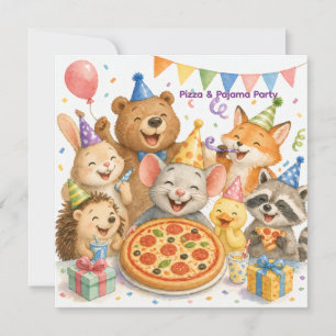 Invitación Fiesta de Pizza y Pijamas Cumpleaños de Animalitos