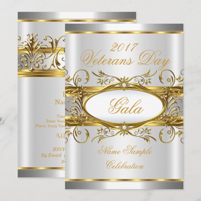 Invitación Fiesta de placa de oro plata blanca y oro (Anverso / Reverso)