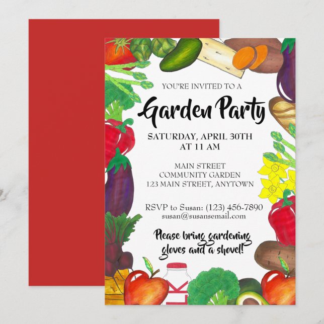 Invitación Fiesta de Plantación de Primavera de Veggie Garden (Anverso / Reverso)