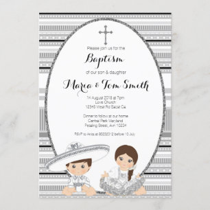 Invitación Fiesta de plata, bautismo de niño y Chica