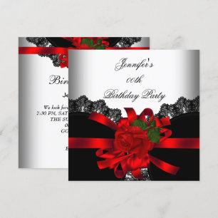 Invitación Fiesta de plata blanca rosa negra de encaje rojo