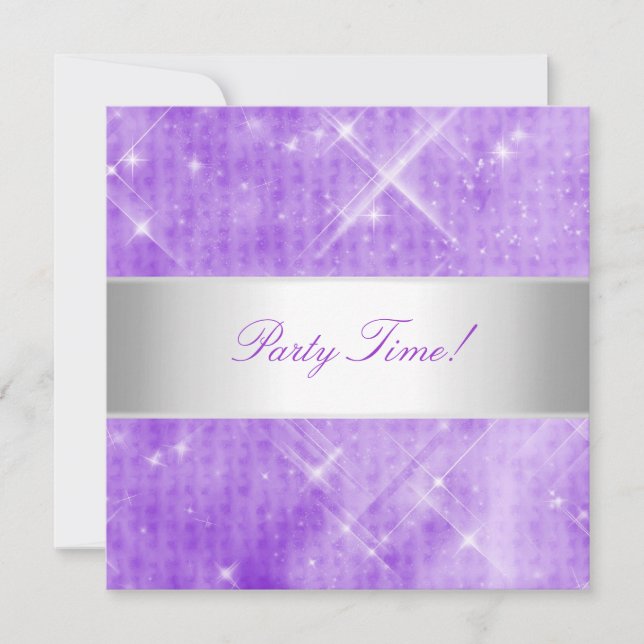 Invitación Fiesta de plata blanco púrpura de las luces (Anverso)
