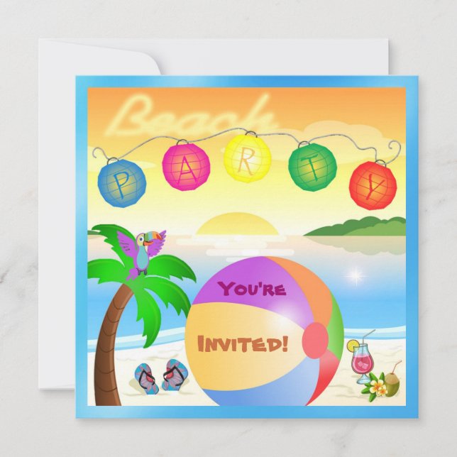 Invitación fiesta de playa (Anverso)