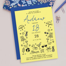 Fiesta de playa amarilla azul divertida Doodle gar