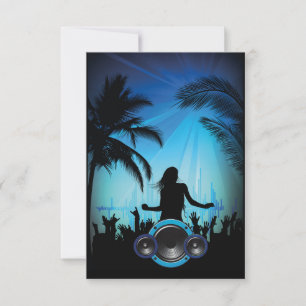 Invitación Fiesta DE PLAYA AZUL NEGRO BAILE MÚSICA PALMA ÁRBO