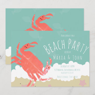Invitación Fiesta de Playa Cangrejo Arena Olas del Océano