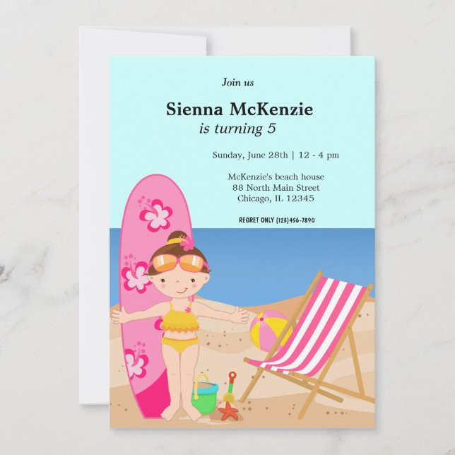 Invitación Fiesta de playa (Chica) (Anverso)