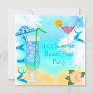 Invitación Fiesta de playa cóctel azul diversión de verano