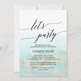 Invitación Fiesta de Playa con Acuarela de Aqua y Dorado