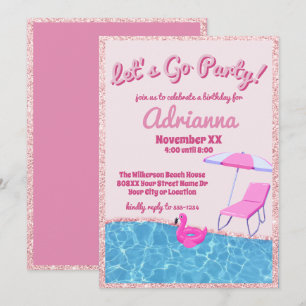 Invitación Fiesta de Playa con Brillo Rosa